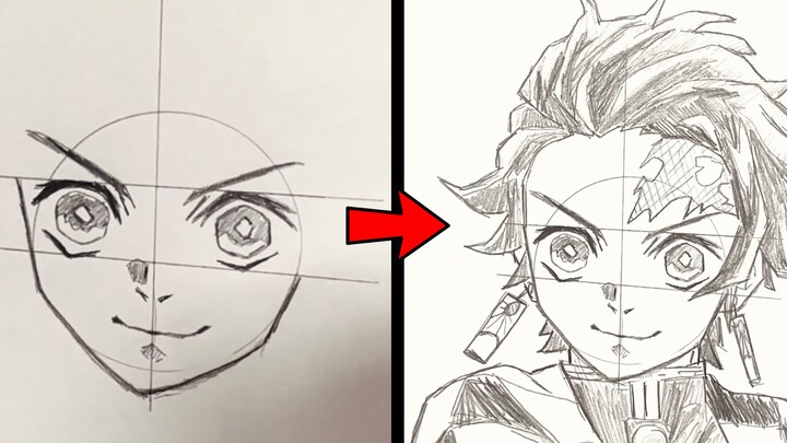 Demon Slayer, how to draw Tanjiro Kamado