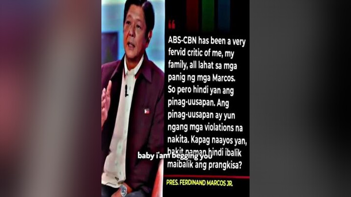 balang araw mag papasalamar din kayo kay bbm, ibabalik nya na ang prangisa ng abs cbn