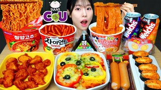 ASMR MUKBANG| 편의점 직접 만든 불닭 납작당면 떡볶이 치킨 김밥 먹방 & 레시피 FRIED CHICKEN AND TTEOKBOKKI EATING