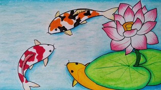 Menggambar ikan koi || Cara menggambar dan mewarnai ikan || Belajar menggambar ikan yang mudah