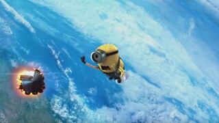 Gru was about to go to the sky to steal the moon, but he bumped into the little yellow man in outer 