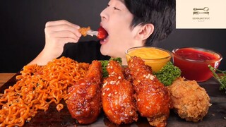 Mukbang gà gán cay chấm sốt phô mai phần 1 #anngon