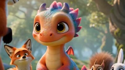 dragon and a little girl having a conversation