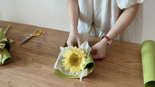 “你就像风在说话 顺着我方向”单支奶油向日葵包装过程