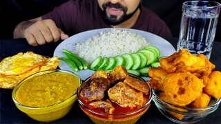 SPICY MUTTON CURRY, EGG POACH, MOONG DAL, CAULIFLOWER PAKODA & RICE ASMR MUKBANG EATING| #LiveToEATT