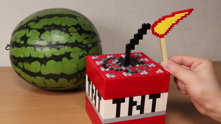 Can Lego fry kitchens? Blow up a watermelon cake with TNT [LEGO stop motion animation]