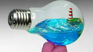 Using resin to make a lighthouse & ocean inside a light bulb! 【Jedrek】
