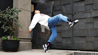 High energy ahead, super cool dance, 3 teenagers perform impromptu robot dance on the street
