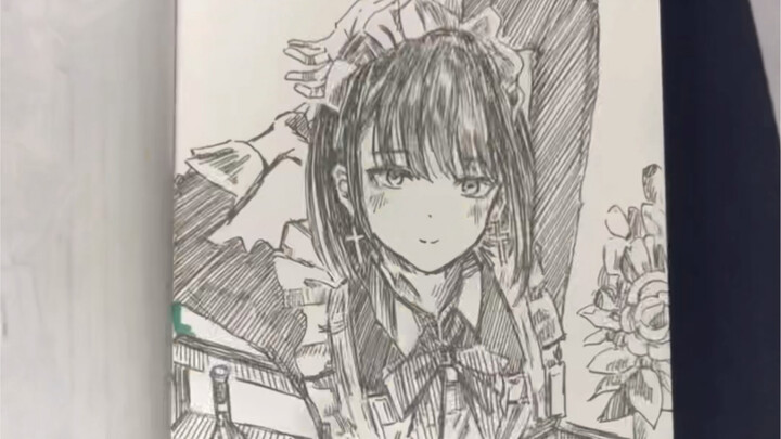 Garis-garis jelek yang dicontek pakai pulpen netral bikin ilustrasi pelayan ini keren banget!