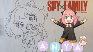 menggambar anya dari anime spy x family, anya