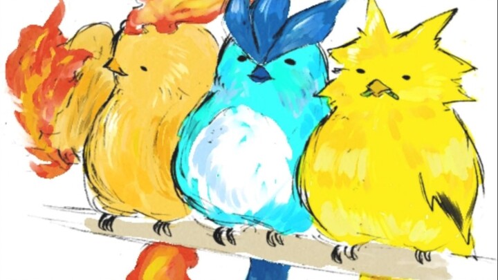 Pokémon legendaris asli, enam burung yang diberi nama sesuai dengan Tiga Burung Suci (Baoganmeng Edi