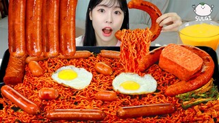 ASMR MUKBANG| 직접 만든 불닭볶음면 소세지 먹방 & 레시피 FRIED SAUSAGES AND FIRE NOODLES EATING