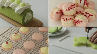 FunxRin Cherry Blossom Macarons (Sakura Macarons) Japanese Melon Orchid Roll Cake