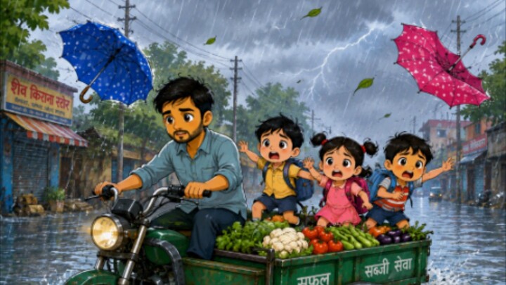 🎬 Title:“बारिश के पानी में बच्चों को लेने निकले पापा ❤️🌧️”#Rain #FatherLove #Family #Kids #School