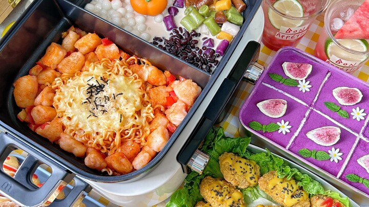 💗Makan Bareng Kakak🔥Mi Ayam Turki Keju Udang + Teh Susu Dua Panci～Mi Ayam Turki Keju Udang + Teh Sus