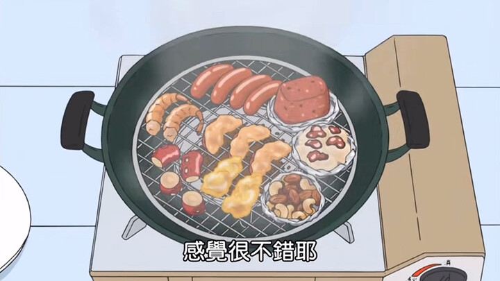 【蜡笔小新】今天吃腌熏小香肠，烤大虾烤章鱼哦～一起下饭吧～