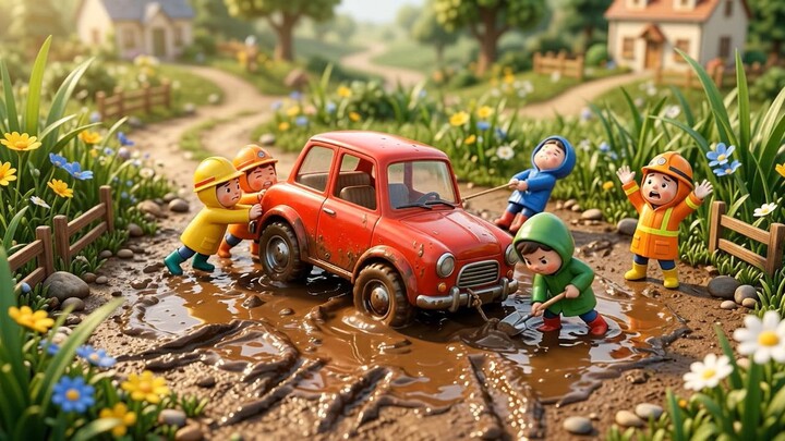 🚗 Giant Hand Saves a Tiny Car Stuck in Mud! 😱🦾 #Shorts