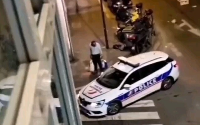 In Le Bourget, France, police deliberately reversed to spray pepper spray at a homeless person by th