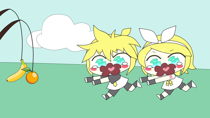 [Fanart] Kagamine Rin/Len running after fruits