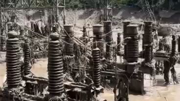 Power plant damaged by floods in Nepal.