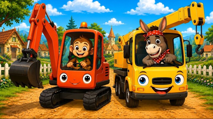 Excavator Builds a Playground | Construction Vehicles Song for Kids