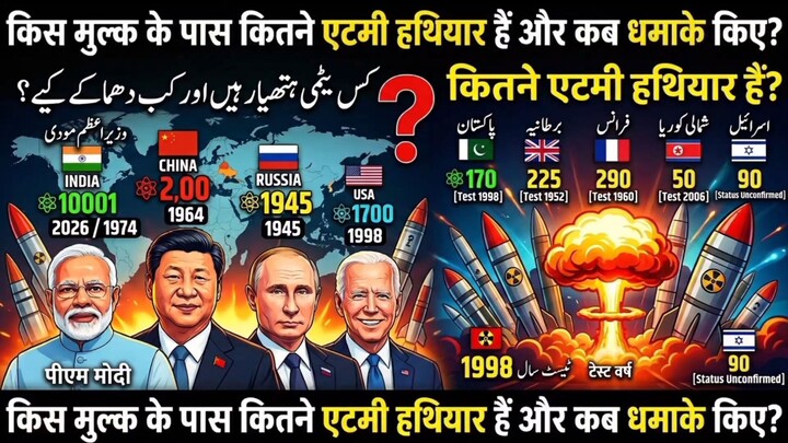 دنیا میں کس کے پاس کتنے ایٹمی ہتھیار ہیں؟ 🌍☢️ | کس ملک نے کب ایٹمی دھماکہ کیا؟