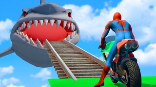 Spider Man Car Racing Challenge Bike Shark Pit Obstacles Run Competitive