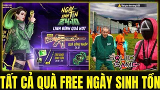 Free Fire - Chi Tiết Tất Cả Quà Free Ngày Sinh Tồn - Chế Độ Mới Một Hai Ba | Squid Game Free Fire