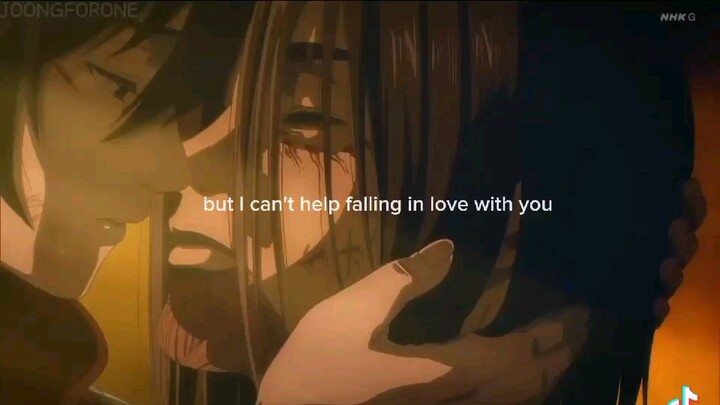 Can't help falling in love with you - Eren x Mikasa kissing scene