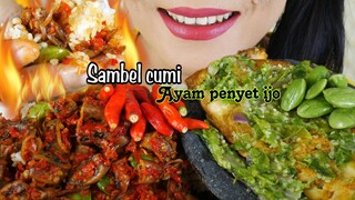 NIKMATNYA SAMBEL CUMI ASIN DAN AYAM PENYET SAMBEL IJO | EATING SOUNDS