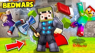 KHANGG HACK BEDWARS GIÁP THOR THẦN SẤM VÀ BÚA THOR 1 HIT TROLL NOOB TEAM *BEDWARS THỬ THÁCH MARVEL