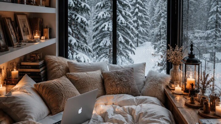 snowy morning let's chill in the COZY room