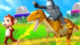 Gorilla and Dinosaur Time Machine with Monkey in Forest | Funny Animals Comedy Videos New 3D Videos