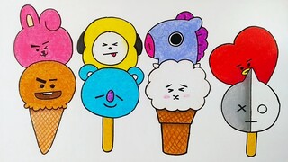 Menggambar es krim BT 21 || Cara mewarnai gradasi BT 21