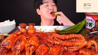 Mukbang râu bạch tuộc sốt và ớt cay phần 4 #anngon