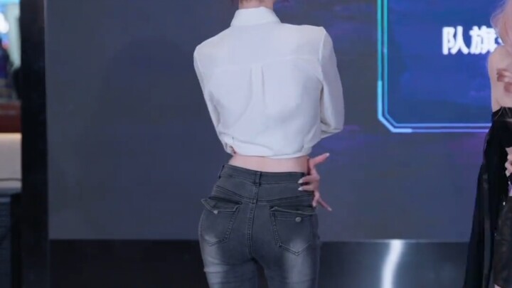 Young Lady's Denim Jeans and High-Heel Roadshow Dance Performance