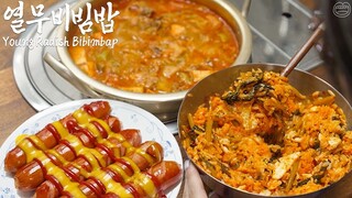 Real mukbang:) Young Radish Bibimbap and Beef Brisket Soybean Paste Stew ☆ Korean Comfort foods