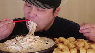 Cream spaghetti and fried milk broadcast~! [ASMR]