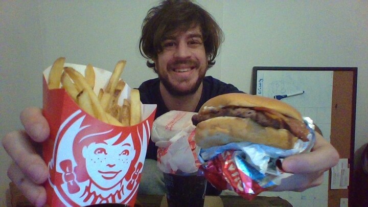 ASMR MUKBANG EATING WENDYS CHEESEBURGER AND FRIES