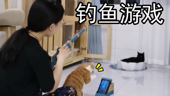 ［二八vlog］当你在家玩钓鱼游戏时你的猫在…………组装钓鱼游戏玩具