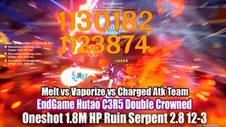 EndGame Hutao C3R5 Double Crowned Oneshot 1.8M HP 12-3 - Melt Vaporize vs Charged Atk Team