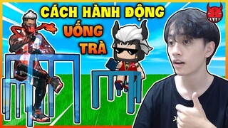 CÁCH LÀM HÀNH ĐỘNG UỐNG TRÀ BỐ ĐỜI  CỦA FREE FIRE TRONG MINI WORLD