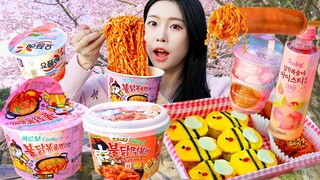 ASMR MUKBANG| 편의점 직접 만든 불닭 떡볶이 소세지 김밥 디저트 먹방 & 레시피 FRIED CHICKEN AND Tteokbokki EATING