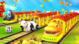 Funny Animals Gorilla Cow Train in Zoo - Cheetah Rescue from Magical Dinosaur Jungle Animals Cartoon