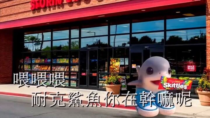耐克鯊魚在超市吃東西，被警車追趕拘捕。