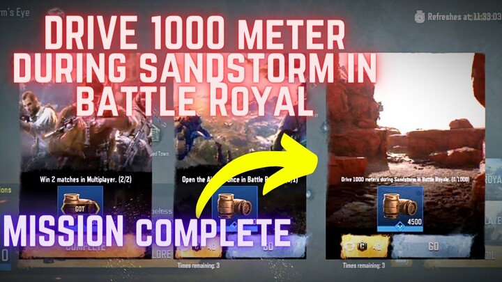 Sandstorm Eyes Mission Drive 1000 Meter During Sandstorm in Battle Royal  Call of duty mobile