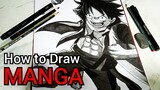 HOW TO DRAW MANGA - Drawing Luffy from One Piece (Anime Drawing Tutorial for Beginners)