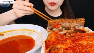 ASMR MÌ CAY, KIM CHI CAY, THỊT BA CHỈ CHIÊN GIÒN 9