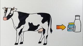 Cara menggambar sapi || How to draw and color a cow