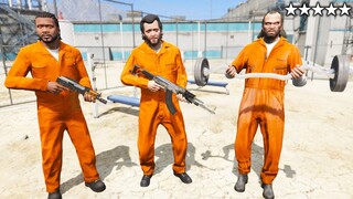 GTA 5 -🔥Prisoner Michael Franklin and Trevor vs 5 Star Police Prison Escape(Prison Break Assault)